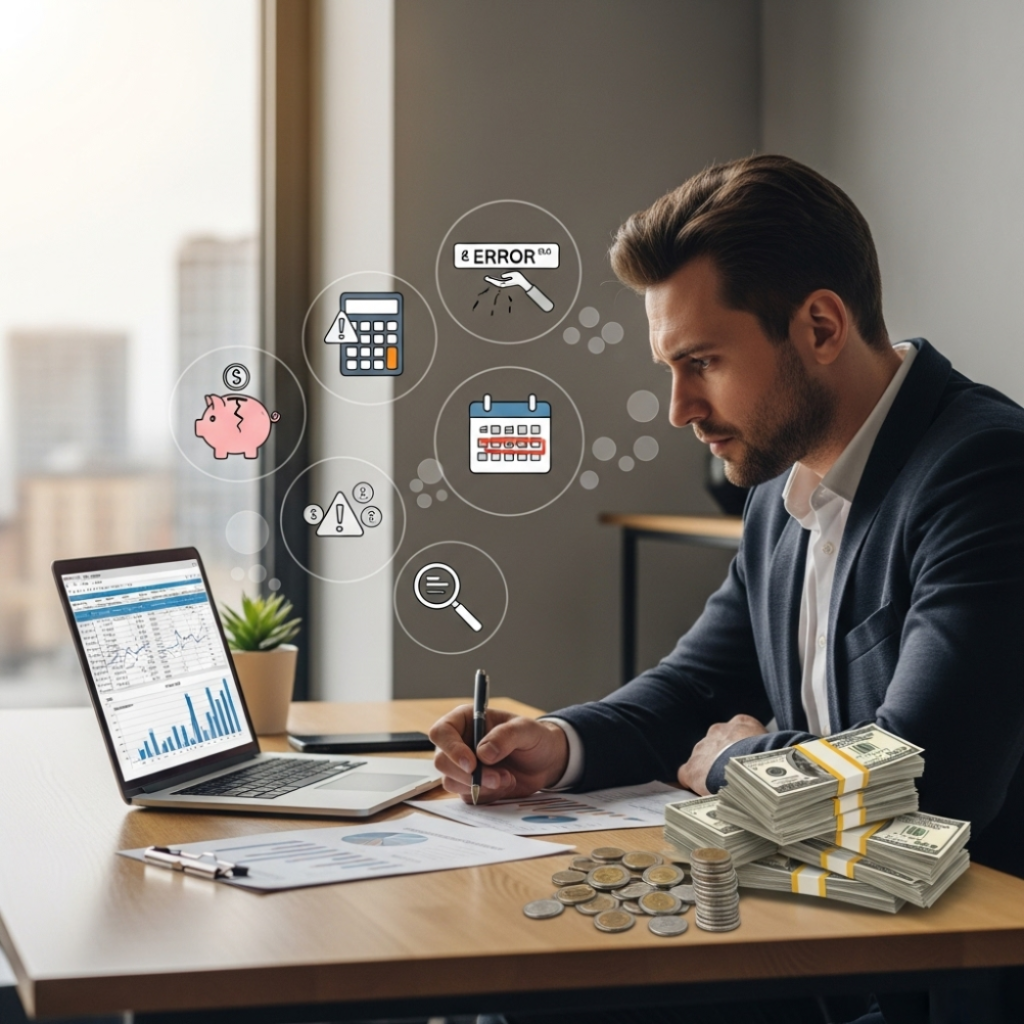 Homem analisando finanças e evitando erros comuns em seu negócio